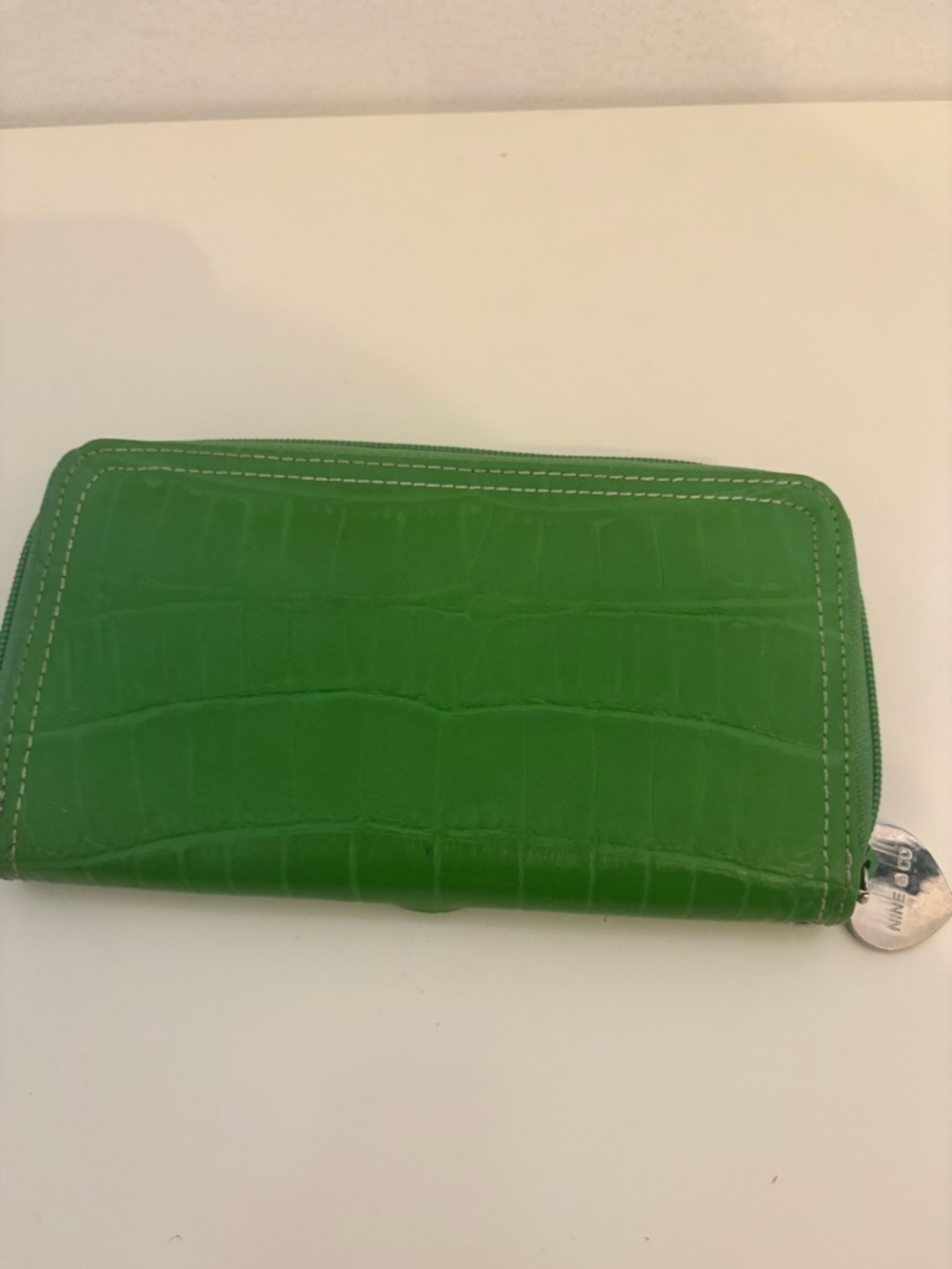 Nine West Green Croc-Embossed Zip Wallet